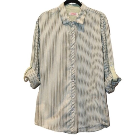 3/$20 Michael Brandon Striped Mens Shirt Button Down Convertible Roll Tab Casual - Picture 1 of 10